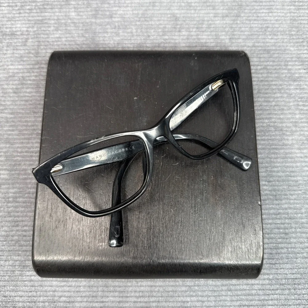 Marc‎ Jacobs Black Cat Eye Optical Y2K Glasses Frames Gold Logo Designer Womens